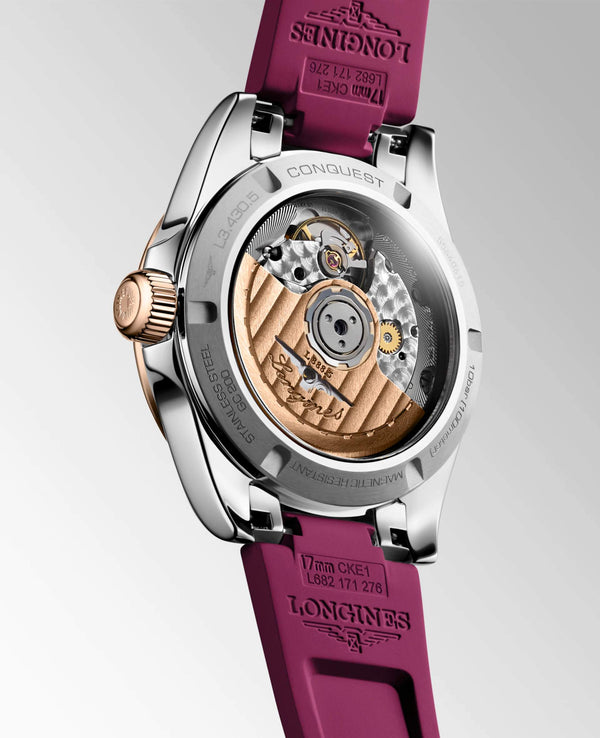 LONGINES 浪琴 Conquest 征服者系列不鏽鋼及18k玫瑰金優雅時尚運動腕錶 34mm L34305989