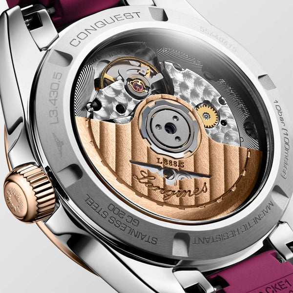 LONGINES 浪琴 Conquest 征服者系列不鏽鋼及18k玫瑰金優雅時尚運動腕錶 34mm L34305989
