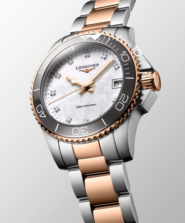 LONGINES 浪琴深海征服者系列浪鬼陶瓷PVD玫瑰金潛水石英錶 32mm L33703896