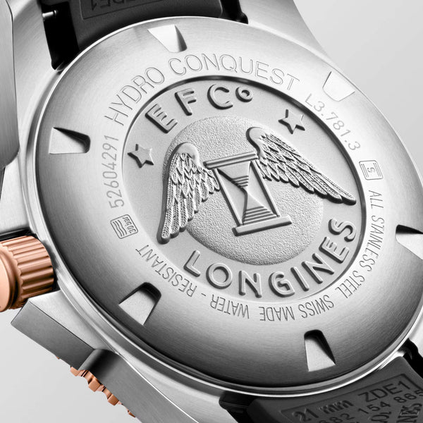 LONGINES 浪琴 HydroConquest 深海征服者系列浪鬼陶瓷潛水機械錶 41mm L37813589 黑面玫瑰金PVD塗層