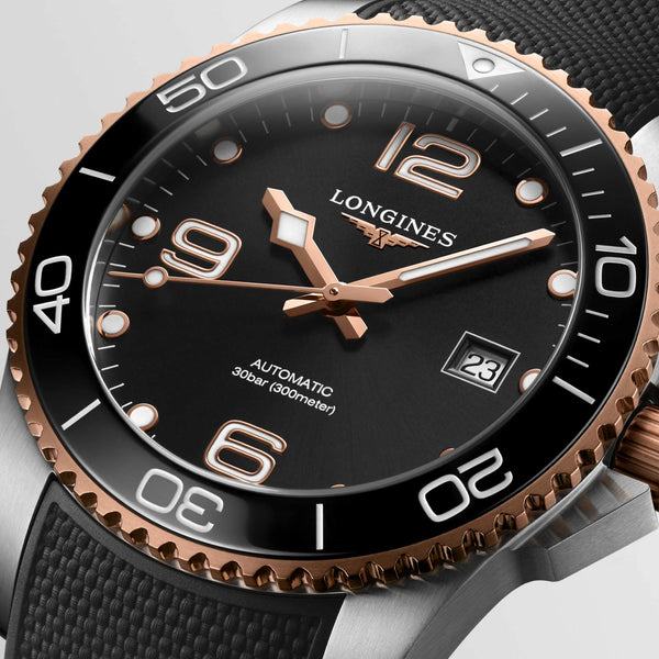 LONGINES 浪琴 HydroConquest 深海征服者系列浪鬼陶瓷潛水機械錶 41mm L37813589 黑面玫瑰金PVD塗層