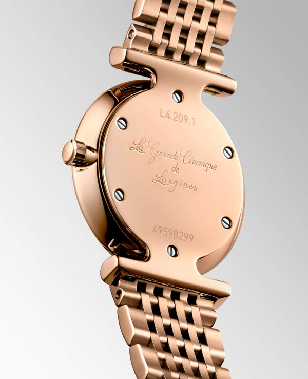 LONGINES 浪琴嘉嵐超薄鑽面PVD玫瑰金石英腕錶 24mm L42091908