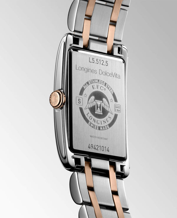 LONGINES 浪琴 DolceVita 多情系列18k玫瑰金不銹鋼雙色優雅石英腕錶  23.30 X 37.00 mm L55125757