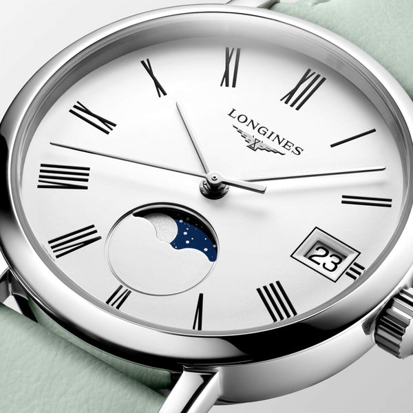 LONGINES 浪琴 Elegant 優雅系列不銹鋼月相羅馬時標石英錶 30mm L43304110