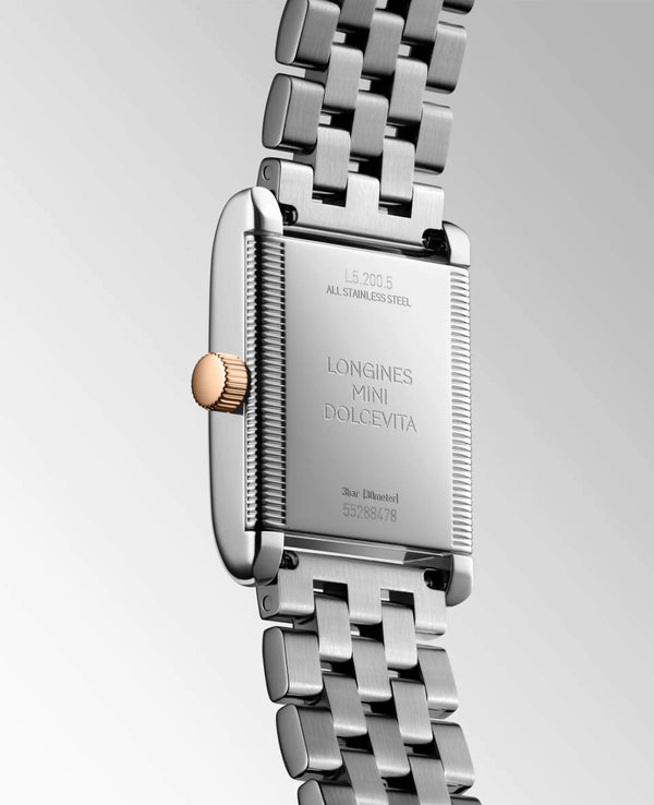LONGINES 浪琴 Mini DolceVita 迷你多情系列18k玫瑰金不銹鋼雙色優雅石英腕錶 21.50x29.00mm L52005717