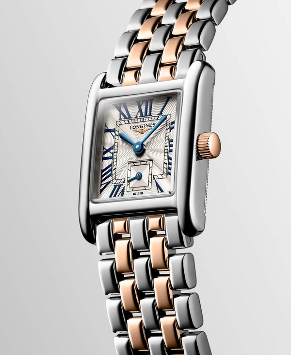 LONGINES 浪琴 Mini DolceVita 迷你多情系列18k玫瑰金不銹鋼雙色優雅石英腕錶 21.50x29.00mm L52005717