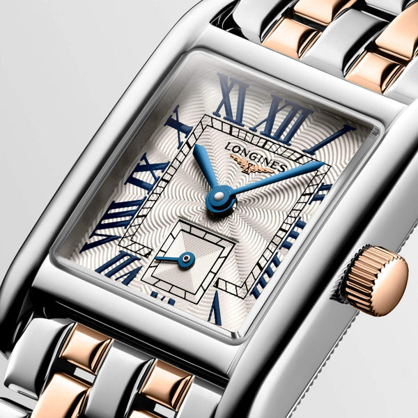LONGINES 浪琴 Mini DolceVita 迷你多情系列18k玫瑰金不銹鋼雙色優雅石英腕錶 21.50x29.00mm L52005717