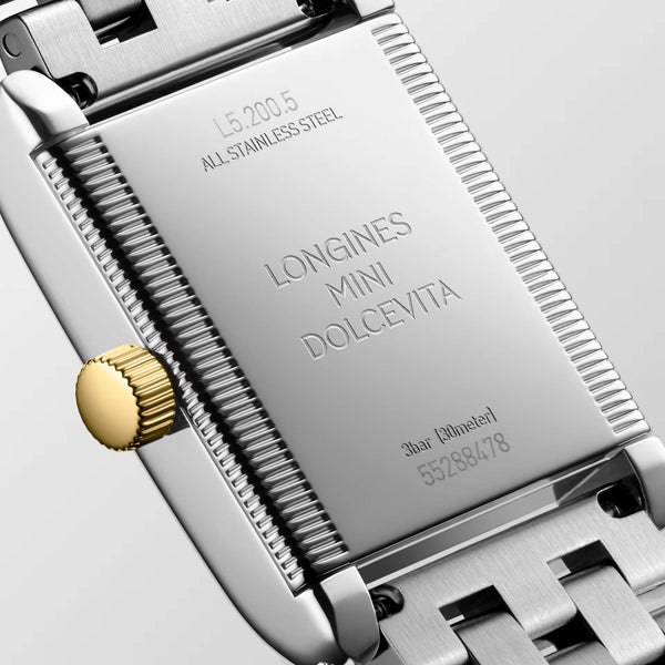LONGINES 浪琴 Mini DolceVita 迷你多情系列18k黃金不銹鋼鑽圈雙色優雅石英腕錶 21.50x29.00mm L52005787