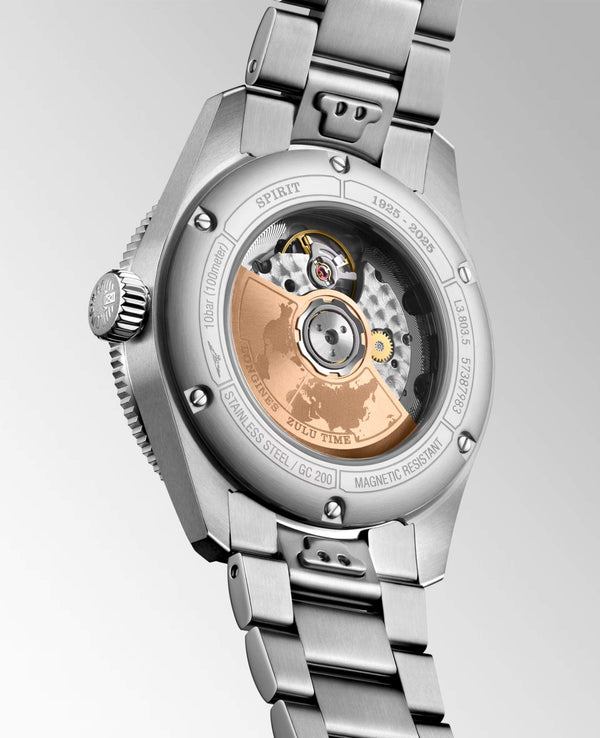 LONGINES 浪琴 Spirit 先行者系列 Zulu Time 1925 世界時區不鏽鋼及18K玫瑰金100周年紀念腕錶 39mm L38035536
