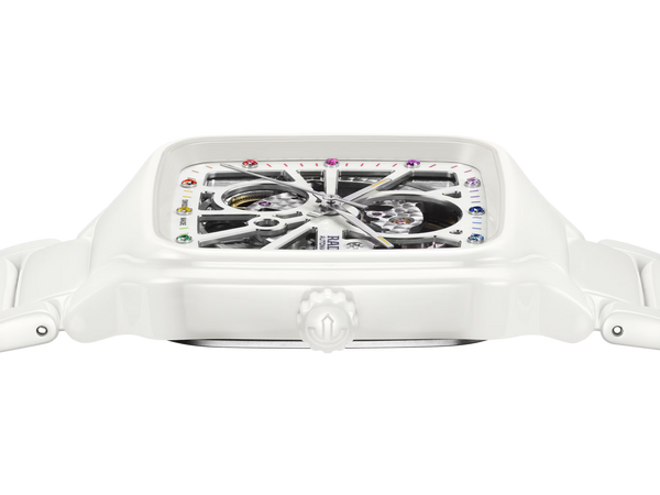 RADO 雷達錶 TRUE Square 真我方形系列白色陶瓷彩寶自動機械腕錶 R27073712