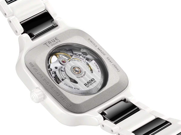 RADO 雷達錶 TRUE Square 真我方形系列白黑雙色陶瓷鑽面自動機械限量版腕錶 R27073752