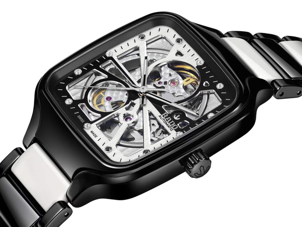 RADO 雷達錶 TRUE Square 真我方形系列黑白雙色陶瓷鑽面自動機械限量版腕錶 R27086752