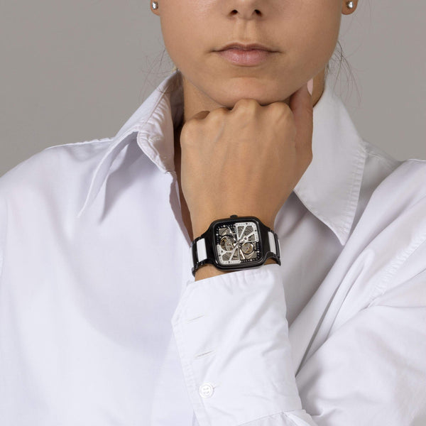 RADO 雷達錶 TRUE Square 真我方形系列黑白雙色陶瓷鑽面自動機械限量版腕錶 R27086752