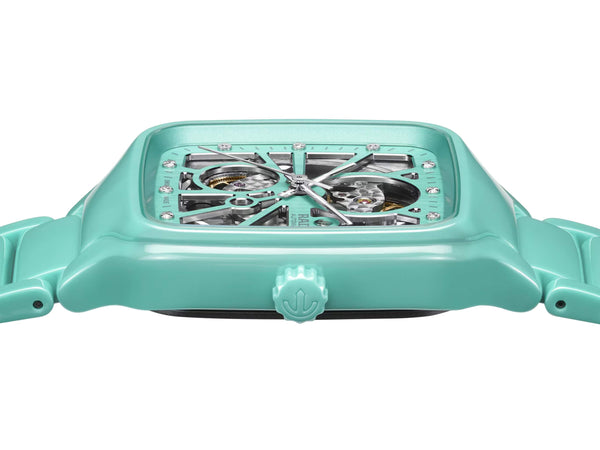 RADO 雷達錶 TRUE Square 真我方形系列綠松石陶瓷自動機械腕錶 R27176712