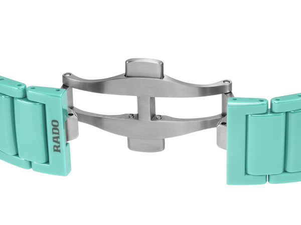 RADO 雷達錶 TRUE Square 真我方形系列綠松石陶瓷自動機械腕錶 R27176712