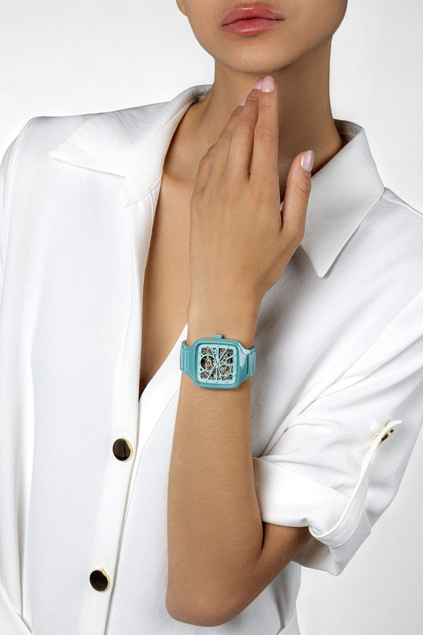 RADO 雷達錶 TRUE Square 真我方形系列綠松石陶瓷自動機械腕錶 R27176712