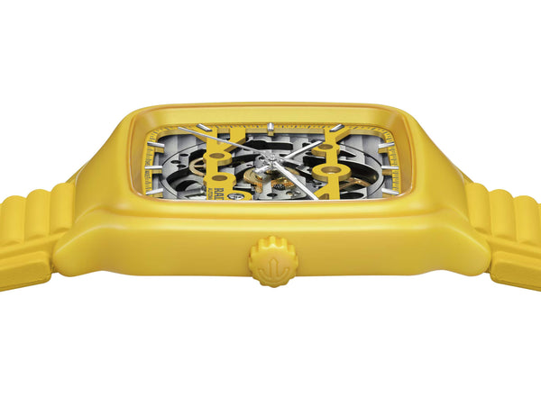 RADO 雷達錶 TRUE SQUARE 真我系列方形黃色高科技陶瓷鏤空腕錶 R27177255