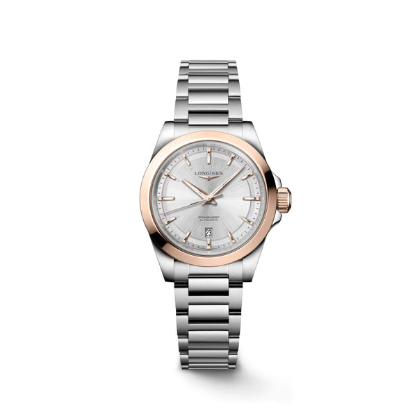 LONGINES 浪琴 Conquest 征服者系列不鏽鋼及18K玫瑰金優雅時尚運動腕錶 30mm L33205726