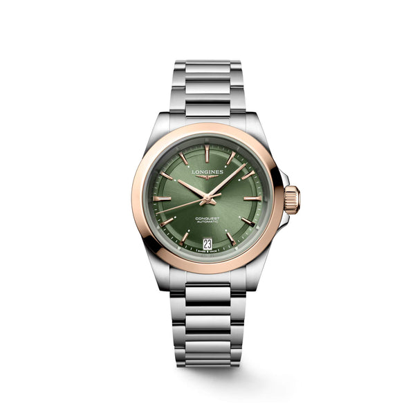 LONGINES 浪琴 Conquest 征服者系列不鏽鋼及18k玫瑰金優雅時尚運動腕錶 34mm L34305026