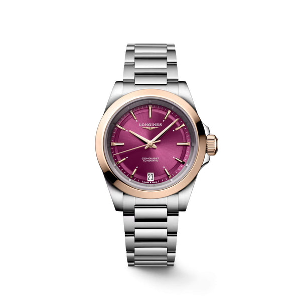 LONGINES 浪琴 Conquest 征服者系列不鏽鋼及18k玫瑰金優雅時尚運動腕錶 34mm L34305986