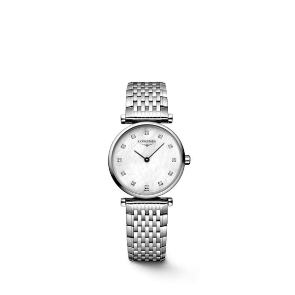 LONGINES 浪琴 嘉嵐系列優雅超薄真鑽珍珠母貝石英女錶 24mm L42094876