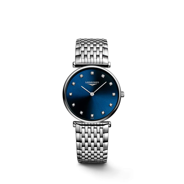 LONGINES 浪琴嘉嵐超薄鑽面藍色珍珠母貝石英腕錶 29mm L45124976