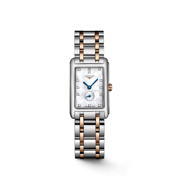 LONGINES 浪琴 DolceVita 多情系列18k玫瑰金不銹鋼雙色鑽面珍珠母貝優雅石英腕錶 23.30 X 37.00 mm L55125877 - 新萬國鐘錶