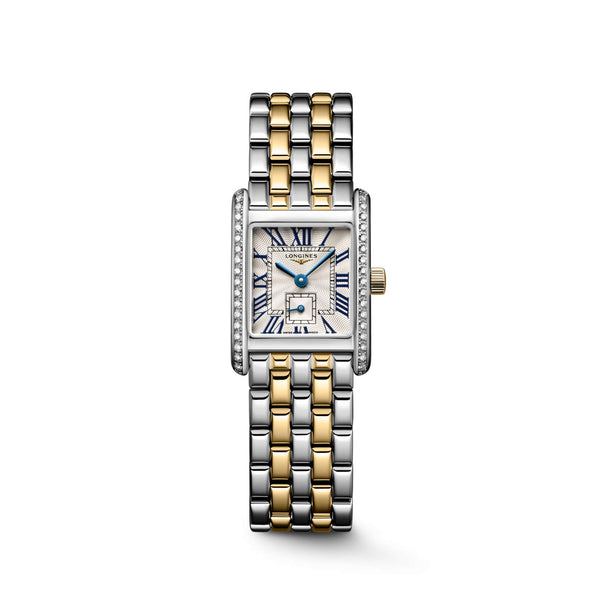LONGINES 浪琴 Mini DolceVita 迷你多情系列18k黃金不銹鋼鑽圈雙色優雅石英腕錶 21.50x29.00mm L52005787