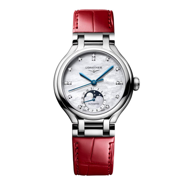 LONGINES 浪琴 PrimaLuna 新月系列珍珠母貝鑽面月相優雅機械女錶 34mm L81264872
