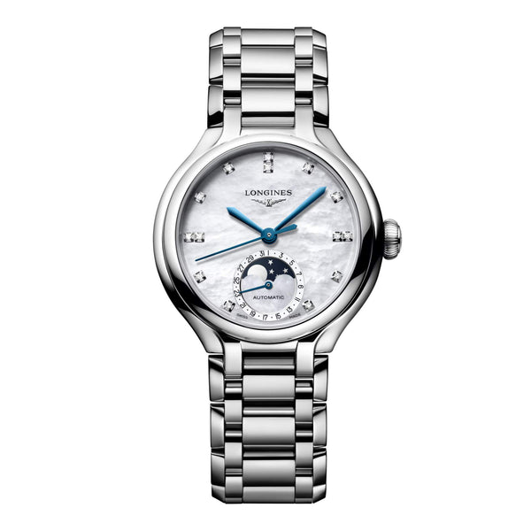 LONGINES 浪琴 PrimaLuna 新月系列珍珠母貝鑽面月相優雅機械女錶 34mm L81264876