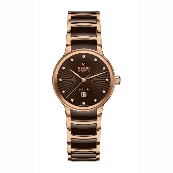 RADO 雷達錶 Centrix 晶萃系列鑲鑽PVD玫瑰金機械腕錶 30.5 mm R30019732