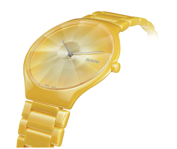 RADO True Thinline 雷達真薄系列世界花園特別版黃陶瓷石英錶 39mm R27122252