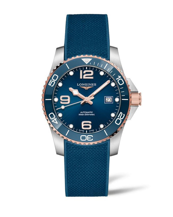 LONGINES 浪琴 HydroConquest 深海征服者系列浪鬼陶瓷潛水機械錶 41mm L37813989 藍面玫瑰金PVD塗層