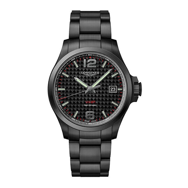 LONGINES 浪琴征服者系列超精準V.H.P. 萬年曆石英PVD黑色塗層腕錶 43mm L37262666