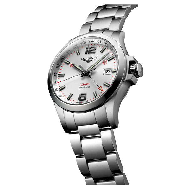 LONGINES 浪琴征服者系列超精準V.H.P. GMT 兩地時區萬年曆石英腕錶 43mm L37284766