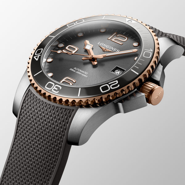 LONGINES 浪琴 HydroConquest 深海征服者系列浪鬼陶瓷潛水機械錶 41mm L37813789 灰面玫瑰金PVD塗層