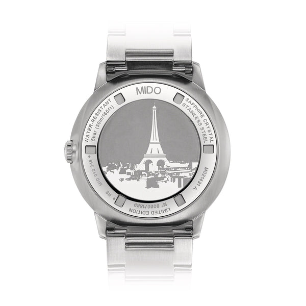 MIDO 美度 Commander 香榭系列20週年巴黎鐵塔限量1989矽游絲機械腕錶 40mm M0214311106102