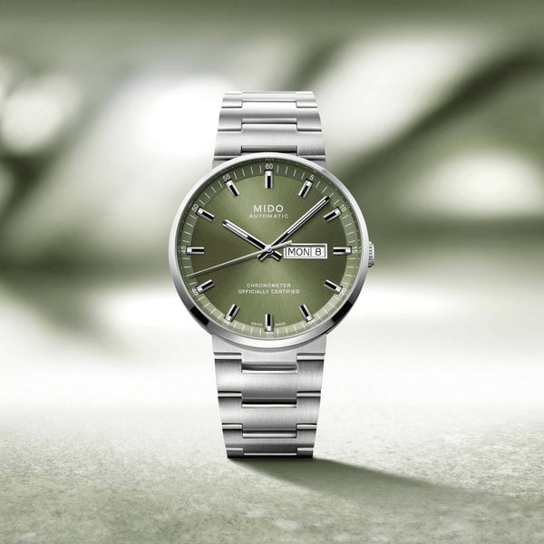 MIDO 美度 Commander 香榭系列天文台認證橄欖綠矽游絲機械腕錶 40mm M0316311109100