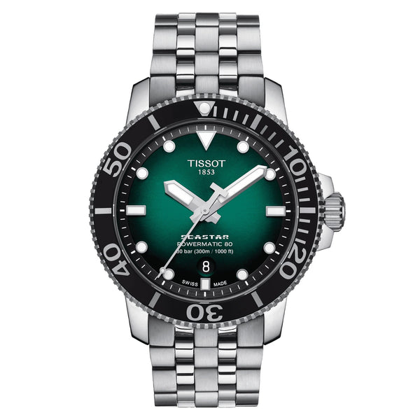 TISSOT SEASTAR 1000 天梭海星系列漸層綠300米潛水機械錶 T1204071109101