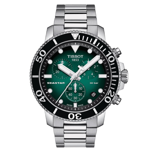 TISSOT SEASTAR 1000 天梭海星系列計時300米潛水錶漸層綠 T1204171109101