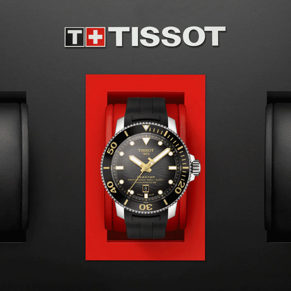 TISSOT SEASTAR 2000 天梭海星系列600米潛水機械錶黑面金色PVD刻度 46mm T1206071744101