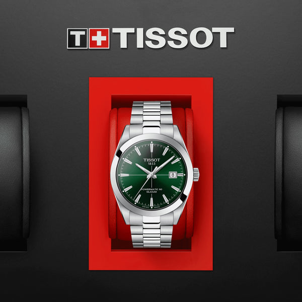 TISSOT Gentleman 天梭紳士系列 80小時矽游絲機械手錶 綠 40mm T1274071109101