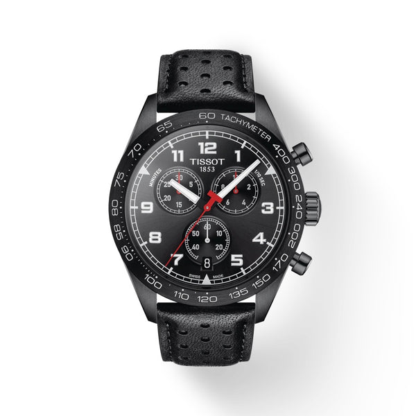 TISSOT 天梭 PRS516 三眼黑色PVD石英計時腕錶 45mm T1316173605200