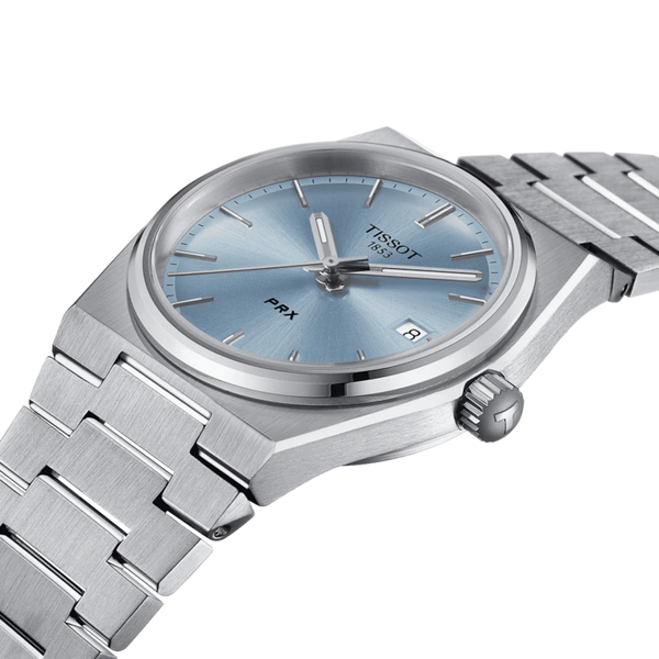 TISSOT 天梭 PRX 系列復古時尚石英腕錶冰藍面 35mm T1372101135100