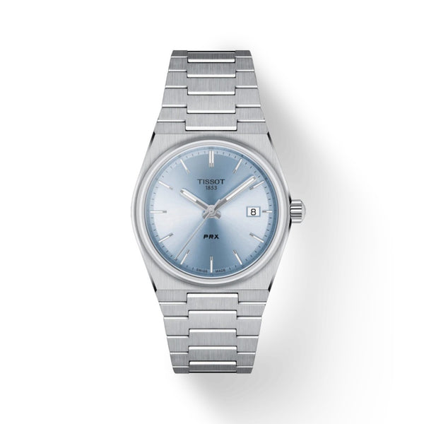 TISSOT 天梭 PRX 系列復古時尚石英腕錶冰藍面 35mm T1372101135100