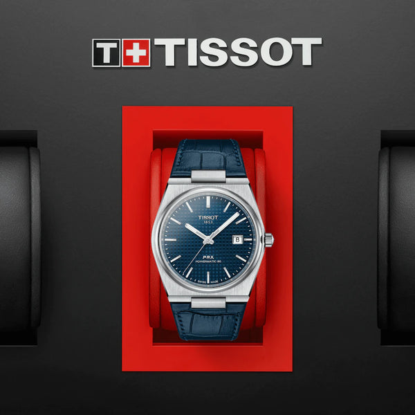 TISSOT 天梭 PRX Powermatic 80 機械腕錶藍面皮帶款 T1374071604100