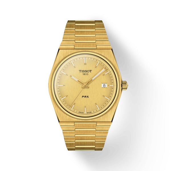 TISSOT 天梭 PRX 石英腕錶PVD金色鍊帶款 40mm T1374103302100