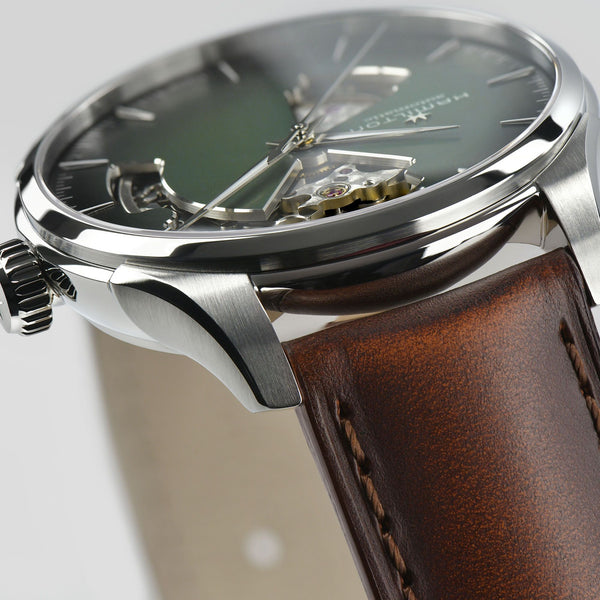 HAMILTON 漢米爾頓 JAZZMASTER 爵士系列 OPEN HEART 80小時自動腕錶漸層綠 40mm H32675560