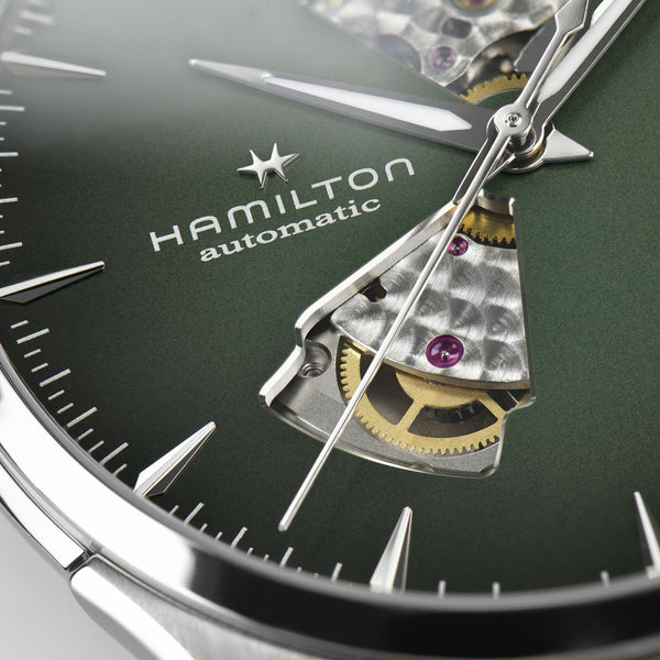 HAMILTON 漢米爾頓 JAZZMASTER 爵士系列 OPEN HEART 80小時自動腕錶漸層綠 40mm H32675560