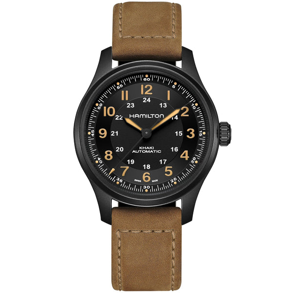 Hamilton 漢米爾頓 Khaki Field 卡其野戰系列黑色PVD自動上鏈鈦金屬腕錶 42mm H70665533